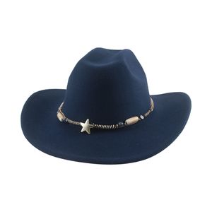 Chapeau de Cowboy Western Cowboy Hat Cowgirl Casual Jazz Caps for Men Solid Belt Band Khaki Coffee Wide Brim Fedoras Hats for Women New