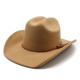 Chapeaux de Cowboy pour femmes et hommes, casquettes de Cowgirl occidentales en laine, 5758cm, couleur unie, bretelles tressées, Style Simple, NZ0104 240130