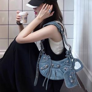 Cowboy le cagole crossbody tas halve maan schoudertassen locomotieve handtassen tas diamant klinknagel ritssluiting hartvormige spiegel klassieke portemonnee