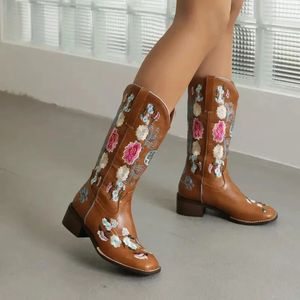 Cowboy Size Women Wholesale Classic Plus Style 892 Squaretoe Block Talon Western Cowgirl Boots for Ladies Flower Prom Shoes 231219 251