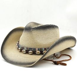 Sombrero de vaquero para el sol, sombreros Fedora de ala ancha para hombres, cinturón decorado, sombrero de paja de playa para mujeres y hombres, gorra de protección UV, sombrero para mujer