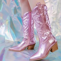 Cowgirl Cowboy Western 752 Pink For Women Zip Broidered Point Toe Empilled Talon Mid Calf Autumn Boots Trendy Boots Chaussures 230807 43446