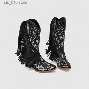 Cowgirls Fringe Boots Cowboy Western pour les femmes Bling Slip on Med Calf Shoes Summer Automne Vintage Retro Brown Casual T230824 D59D9 55
