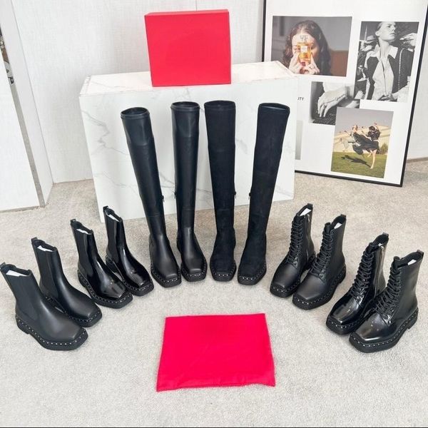 Bottes Cowhede bottes de créateurs de luxe chaussettes imprimées pour femmes bottes à plateforme sexy bottes martin cloutées en plein air classiques sur les bottes de motard au genou bottes de chevalier courtes de mode
