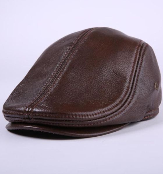 Gorra de cuero de vaca para vendedor de periódicos, gorro plano vintage para hombre de mediana edad y mayor, boina con protección para los oídos, 3266756