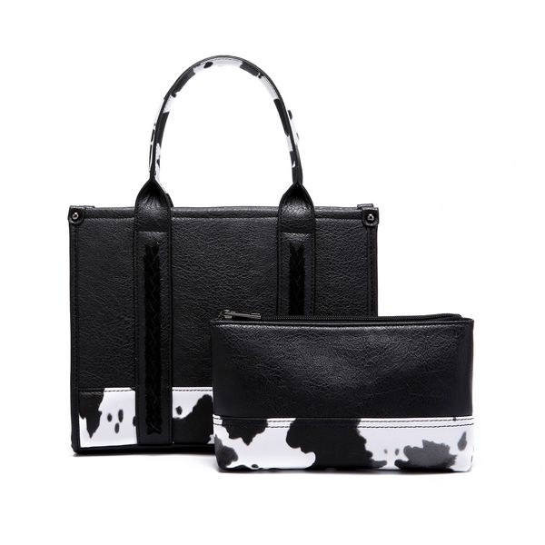 Sac à main à la vache pour femmes Pu en cuir Tow Piece Ensemble sac de fourre