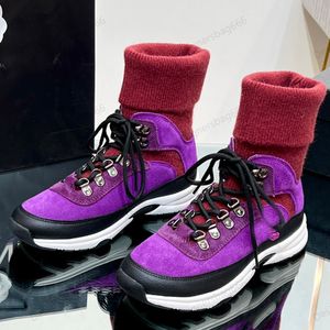 Cowhide Tricoted Material Bouptin en mailles respirantes Plate-forme pour femmes chaussures de robe talon chaussures de créateur de chaussures de sport décontractées