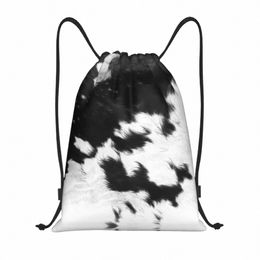 Cuir de vachette Sac à dos avec cordon de serrage Sacs Hommes Femmes Légère Animal Cacher Texture Gym Sports Sackpack Sacs pour voyager i0Ri #
