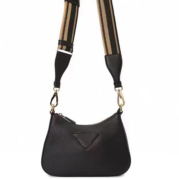 Bolso de hombro de cuero de vaca Bolsos cruzados Bolsos negros de moda Carta de hardware dorado Correas de hombro tejidas extraíbles Cierre de cremallera Monedero de embrague de dama Carteras