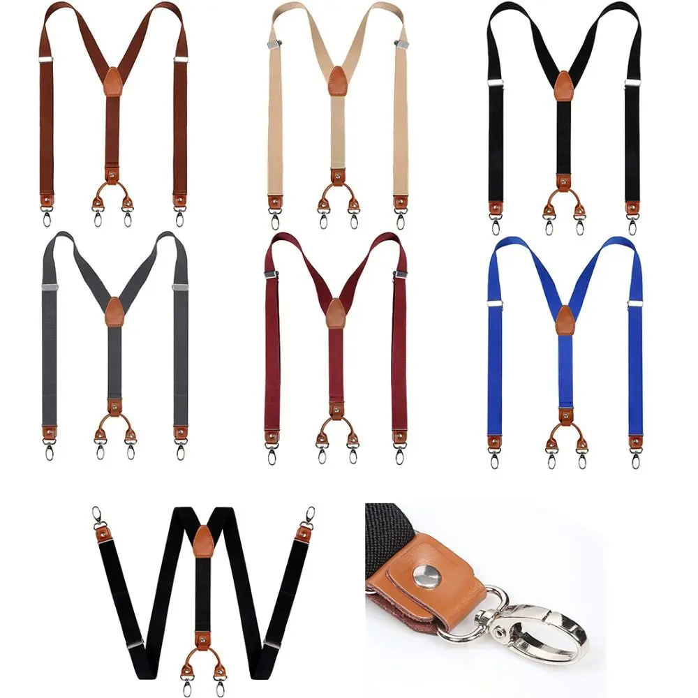 Cowhide Leather Suspenders 2.5cm Width 4 Hooks Men/Women Suspender Y Back Adjustable Retro Elastic Trouser Braces
