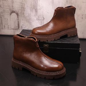 Koeienhuid Heren Korte Laarzen Lente Herfst Nieuwe Hoge Schoenen Britse Stijl Comfortabele Mode Laarzen Rits Leren Laarzen 10A4