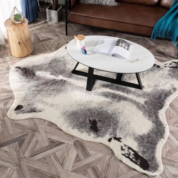 Tapis de peau de vache zèbre léopard blaireau tapis de vache fausse peau fourrure villosités ours noir tapis mouton coussin brun villosités manteaux grand si 210301