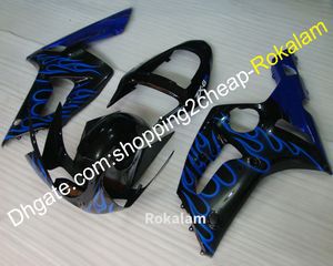 Capot pour Kawasaki ZX6R 03 04 ZX-6R 2003 2004 ZX636 ZX-636 ZX 6R 636 Kit de carénage personnalisé noir flamme bleue (moulage par injection)