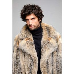 Coyote Designer Long manteau de fourrure hommes à la mode jeune coupe-vent Style 7JM6