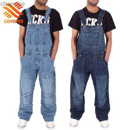 COYOTES Heren Baggy Jeans Jarretelbroek Mode Multi-pockets Losse denim broek Jumpsuit Bib-broek Zakoverall S-5XL HKD230829
