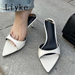 Cozy Liyke Summer Femmes 493 Slippers Mules Bas Talons minces glissades Chaussures Fashion pointu Open Toe Gladiator Sandales Zapatos Mujer 240223 780
