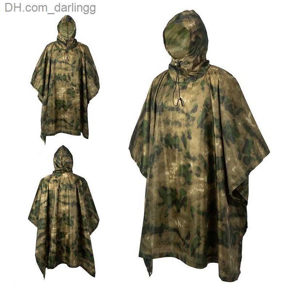 CP Camuflaje Ropa impermeable militar 210T Nylon + PVC Tela impermeable Ropa impermeable Ejército Juego de guerra Francotirador Accesorios de caza Capa de lluvia Q230824