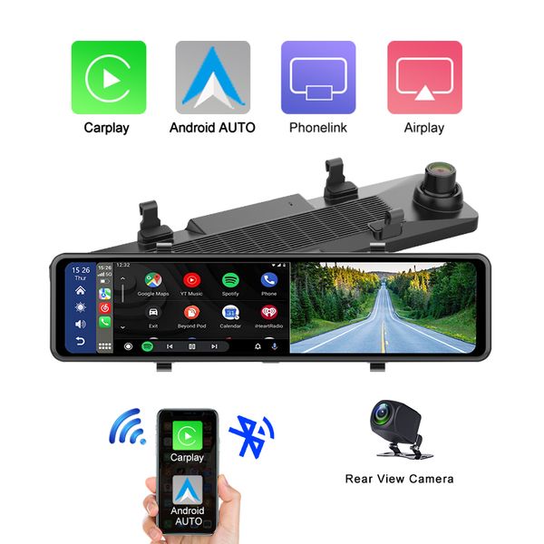 CP06 VOITURE DVR 11.26 pouces Écran Tactile Rétroviseur De Voiture Dashcam 2K Double Objectif Rétroviseur DVR Avec Android Auto Sans Fil Carplay