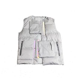 Verkikte vest in de herfst en wintermode merk strakke verwarmer witte multi pocket thermische bovenkleding