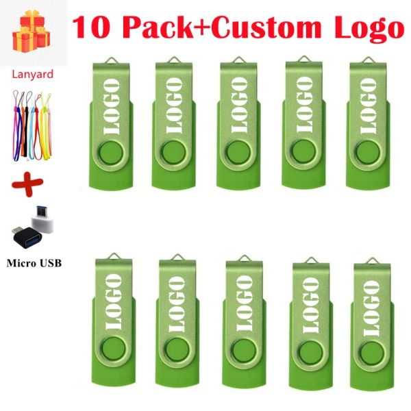 CPUS 10pcs/lote Rotable USB Flash Drive 2.0 Pen Undives 64GB 32GB 16GB 8GB 4GB Pendrive USB Memory Stick Free For Fotography Gift