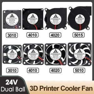 CPUS 2PCS GDSTIME DOUBLE BALLE 30MM 40MM 50 mm 24V Fan Turbo sans balais pour pièces 3D Imprimante Fentille de ventilateur DC 3010 4010 4020 5015