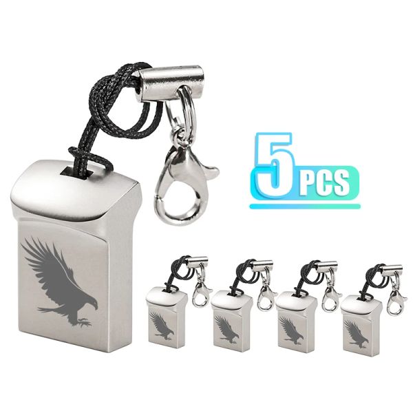 CPUS 5 PCS lot Super Mini Metal USB Flash Drives 64 Go personnalisé Free Custom Pen Drive 32 Go Key Chain Pendrive High Speed Memory Stick 16 Go