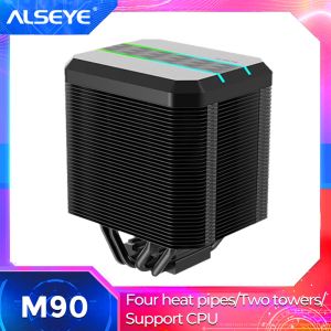 CPUS Alseye M90 CPU ventilatorkoeler PWM 90 mm 4 Pin 4 Warmtepijpkoeler Ondersteuning X99 Moederbord voor LGA 775 115x1366 2011 AM2 + AM3 + AM4