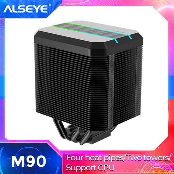 CPUS Alseye M90 Ventilador de CPU Enfriador PWM 90 mm 4 PIN 4 Heat Tipe Cooler Soporte X99 Placa base para LGA 775 115X1366 2011 AM2 + AM3 + AM4