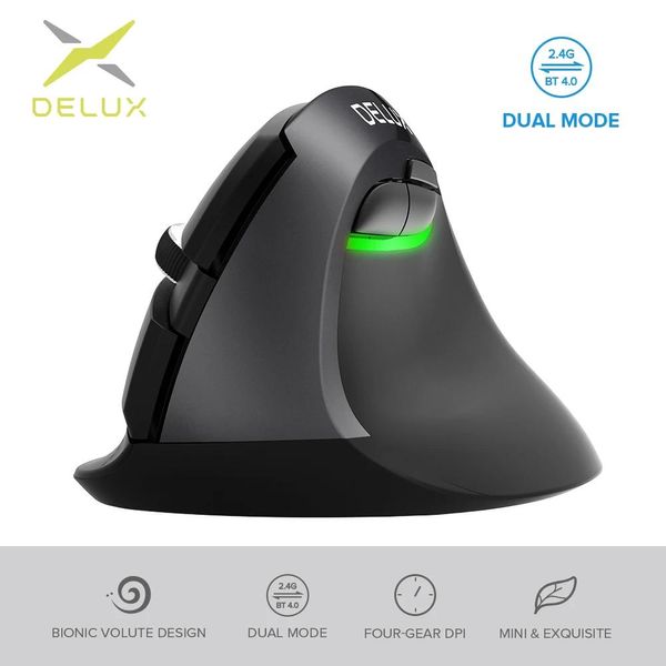 Processeurs Delux M618mini Db 2,4 GHz souris verticale sans fil 6 boutons 2400 Dpi conception ergonomique ordinateur mini souris USB pour ordinateur portable Windows