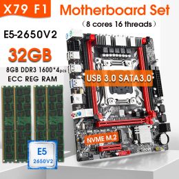 CPUS JINGSHA X79F1 3.0 Motherboard LGA2011 E5 2650 V2 CPU 4PCS x 8 Go = 32 Go DDR3 1600MHz ECC REG Set Matx Combos Matx