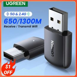 CPU's Ugreen WiFi -adapter AC650/AC1300 5G2.4G WIFI USB Ethernet voor PC Laptop Desktop Windows Linux WiFi -antenne Dongle Netwerkkaart