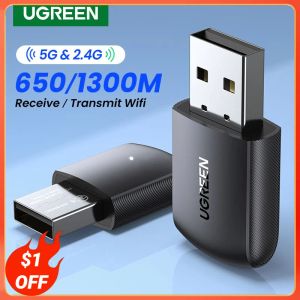 CPU's Ugreen WiFi -adapter AC650/AC1300 5G2.4G WIFI USB Ethernet voor PC Laptop Desktop Windows Linux WiFi -antenne Dongle Netwerkkaart