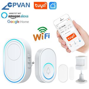 CPVAN – sonnette de porte intelligente sans fil, 58 chansons, carillon, prise ue UK US, application TUYA, Wifi, système d'alarme