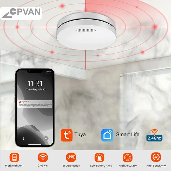 CPVAN Tuya Smart WiFi détecteur de fumée et détecteur de monoxyde de carbone système de sécurité domestique détecteur d'incendie sans fil fumée Co alarme 240219