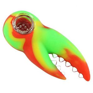 Crabe Pinces Griffes Pinces Forme Pipes Coloré Silicone Herb Tabac Huile Rigs Verre Trou Filtre Bol Portable Handpipes Fumer Cigarette Main Titulaire Tube DHL