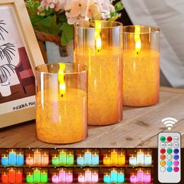 Gebarsten LED kaarsen afstandsbediening Flameless Electric Candles Lamp Pillar Flickering Tealight for Christmas Wedding 240417