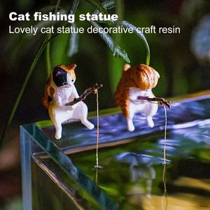 Craft Aquarium Tanks décor Bonsaï Facile Utilisation du chaton Ornement de pêche de pêche ornements miniatures figurines Cat Statue 240429