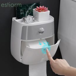 Ambachtelijke badkamer zelfklevende wand gemonteerd toiletpapierhouder met opberglade, zwart witte waterdichte toiletrolled papierhouder