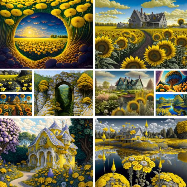 Paysage artisanal fleurs jaunes peinture de tournesol par numéro Kit d'artisanat personnalisé pour adultes décoration murale cadeau de mère livraison directe 2023 nouveau