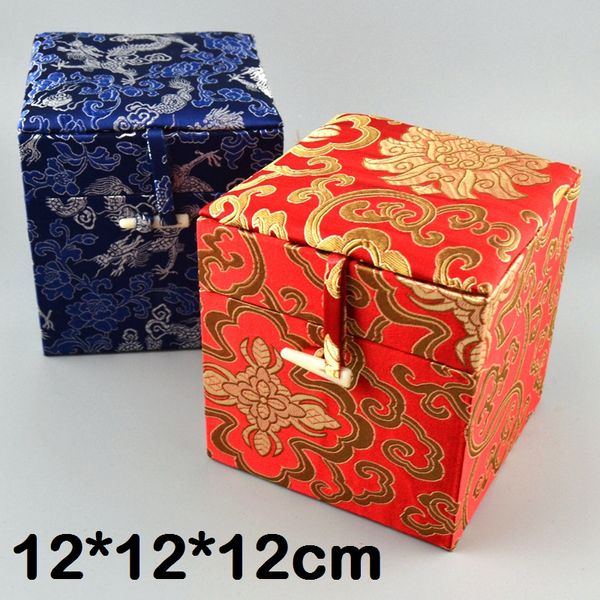 Coton de luxe remplie 12 cube décoration boîte de rangement en bois de soie chinoise Boîte de brocart de bijoux haut de gamme Boîte de collection Jade de pierre 12x12x12cm