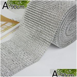 Outils d'artisanat 1 rouleau 24 rangées d'or Sier Crystal Diamond Mesh Ruban de strass pour anniversaire de mariage DIY Décoration Cake Wrap Tle Drop D OTRTC