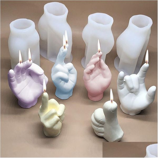 Outils d'artisanat 12 types de bougies en forme de main moules de sile bricolage bougies parfumées de geste 3D savon mod doigts par cire plâtre gâteau au chocolat décembre DH5SI