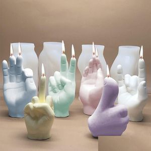 Hobbygereedschappen 12 soorten handvormige kaarsen Sile-mallen Diy 3D-gebaar geurkaarsen Zeep Mod Vingers per waspleister Chocoladetaart De Dhcym