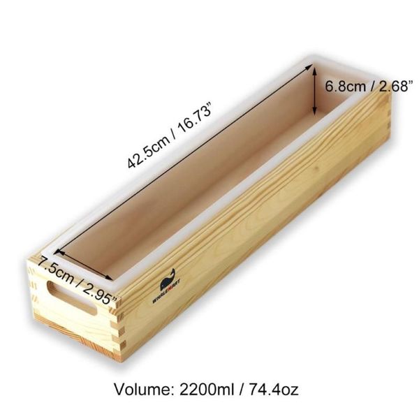 Outils d'artisanat 2 2L Moule à savon à pain avec couvercle de boîte en bois 6 6mm Doublure en silicone Grand rectangle pour la fabrication à froid faite à la main Supplie259u