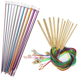 Outils d'artisanat 23 pièces crochets tunisiens ensemble 310 Mm câble aiguille à tricoter en bambou avec crochet carbonisé perle 231017