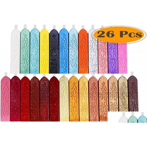 Outils d'artisanat 26 couleurs bâtons de cire à cacheter antiques avec des mèches pour lettre postale rétro timbre de sceau vintage Mticolor bricolage Wax3616620 Drop Dhvdl