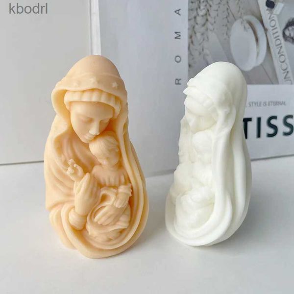 Outils d'artisanat 3D Vierge Marie tenant bébé Silicone moule bricolage aromathérapie bougie plâtre ornements savon moule décoration de la maison YQ240115