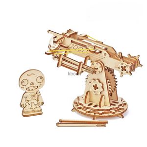 Outils d'artisanat 3D Puzzle en bois Kits de jouets élastique lançable modèle fabriqué à la main pour construire l'assemblage bricolage Antient arme siège arbalète pour enfant YQ240119