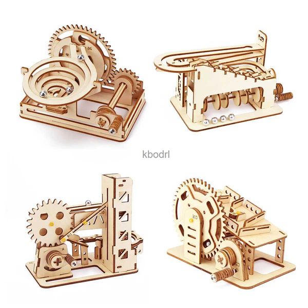 Outils d'artisanat 4 sortes 3D bois marbre Run Puzzles Kits enfant assemblage bâtiment constructeur blocs bricolage mécanique fer boule piste modèles briques YQ240119