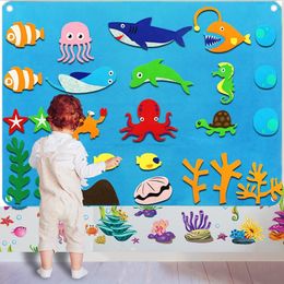 Knutselgereedschappen 42 stks DIY viltbord verhalen set Montessori oceaan dier familie interactieve voorschoolse vroege leren peuters speelgoed voor kind Wal 230625